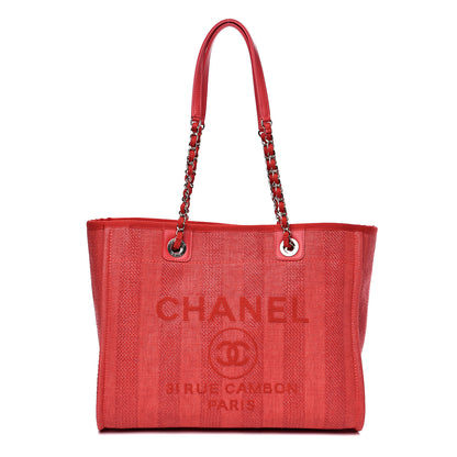 Chanel Mixed Fibers Striped Small Deauville Tote Red 1 of 11