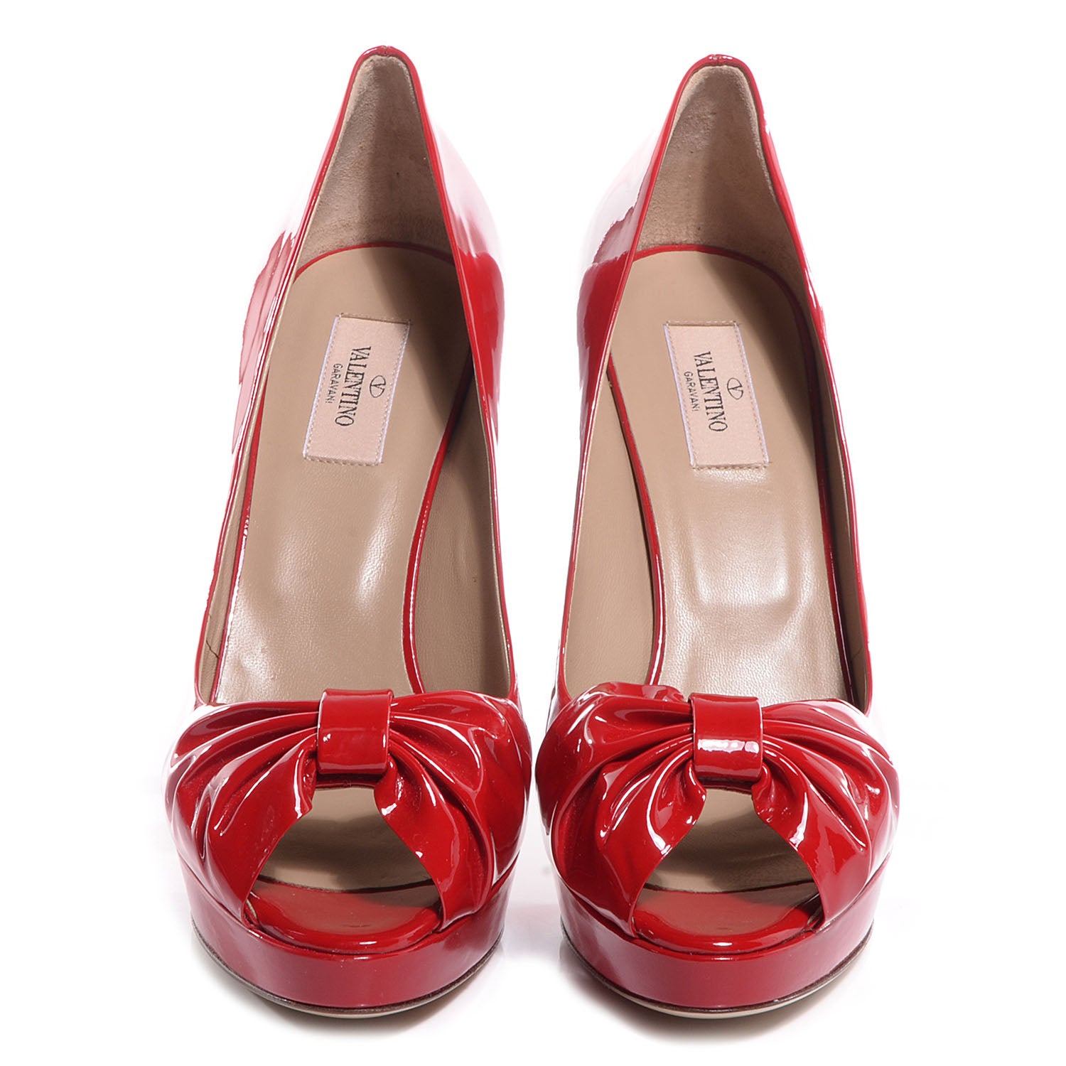 Valentino Garavani Patent Bow Peep Toe Platform High Heel Pumps 40 Red 2 of 7
