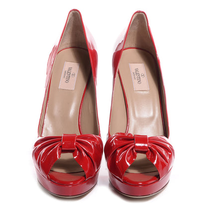 Valentino Garavani Patent Bow Peep Toe Platform High Heel Pumps 40 Red 2 of 7