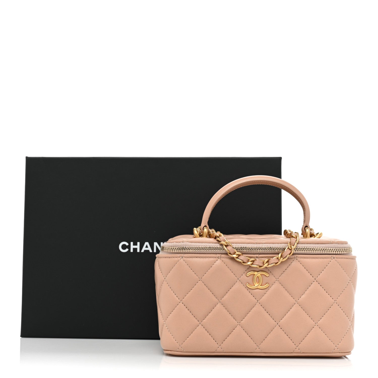 Chanel Lambskin Quilted Small Top Handle Vanity Case With Chain Beige 13 of 13