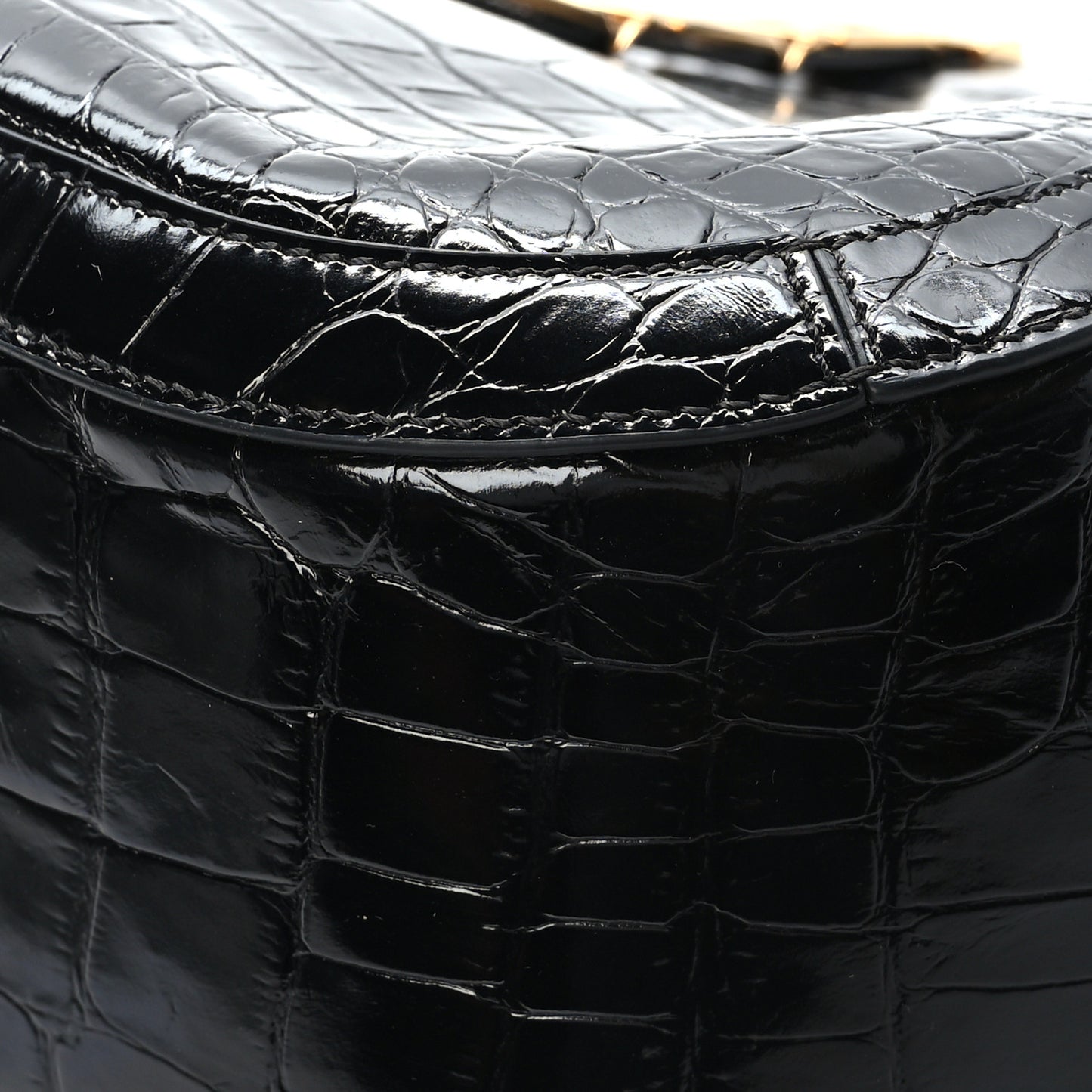 Calfskin Crocodile Embossed Greca Goddess Tote Bag Black