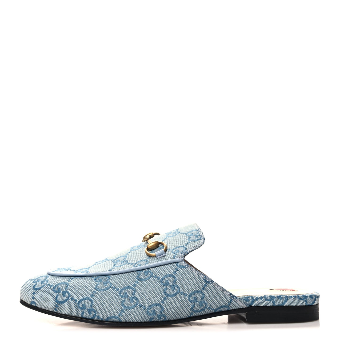 Canvas GG Monogram Nappa Womens Princetown Slippers 37.5 Porcelain Light Blue Dark Porcelain Light Blue