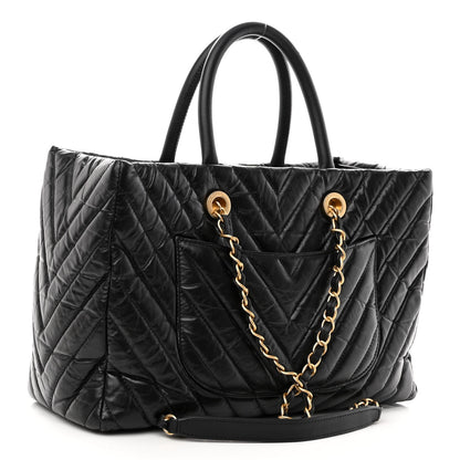Chanel Aged Calfskin Chevron Coco Handle Shopping Tote Black 3 of 11