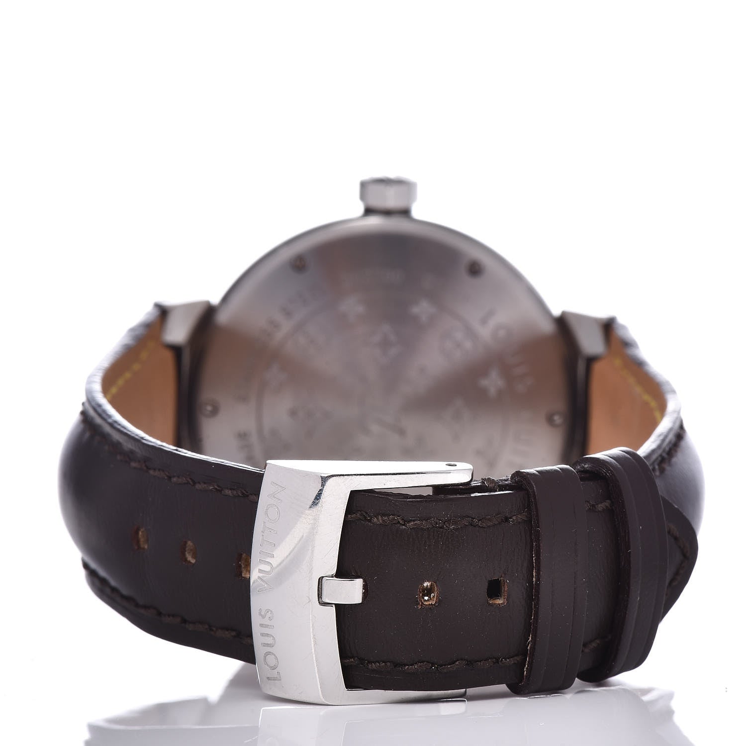 Louis Vuitton Stainless Steel Calfskin 39mm Tambour Quartz Watch Brown 4 of 7