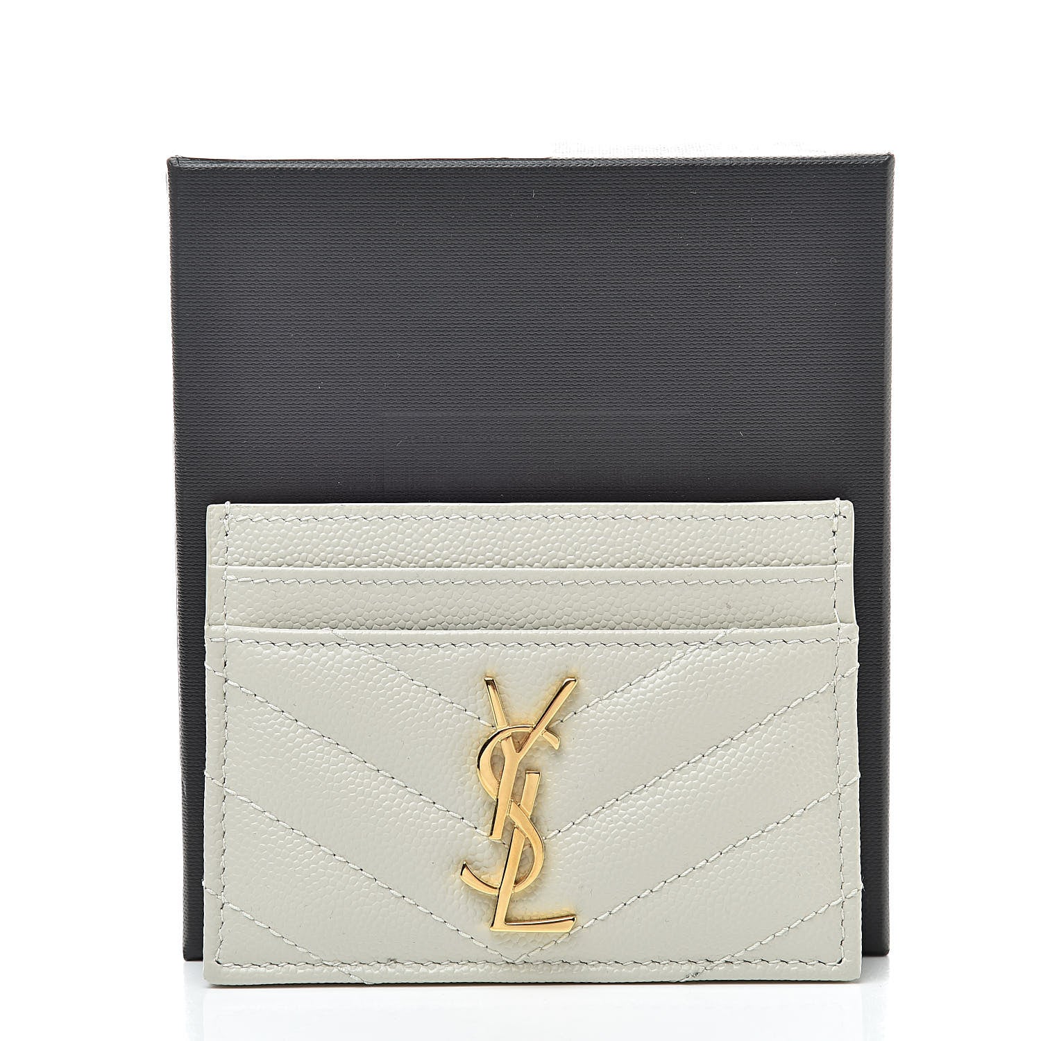 Saint Laurent Grain De Poudre Matelasse Chevron Card Case Crema Soft 10 of 10