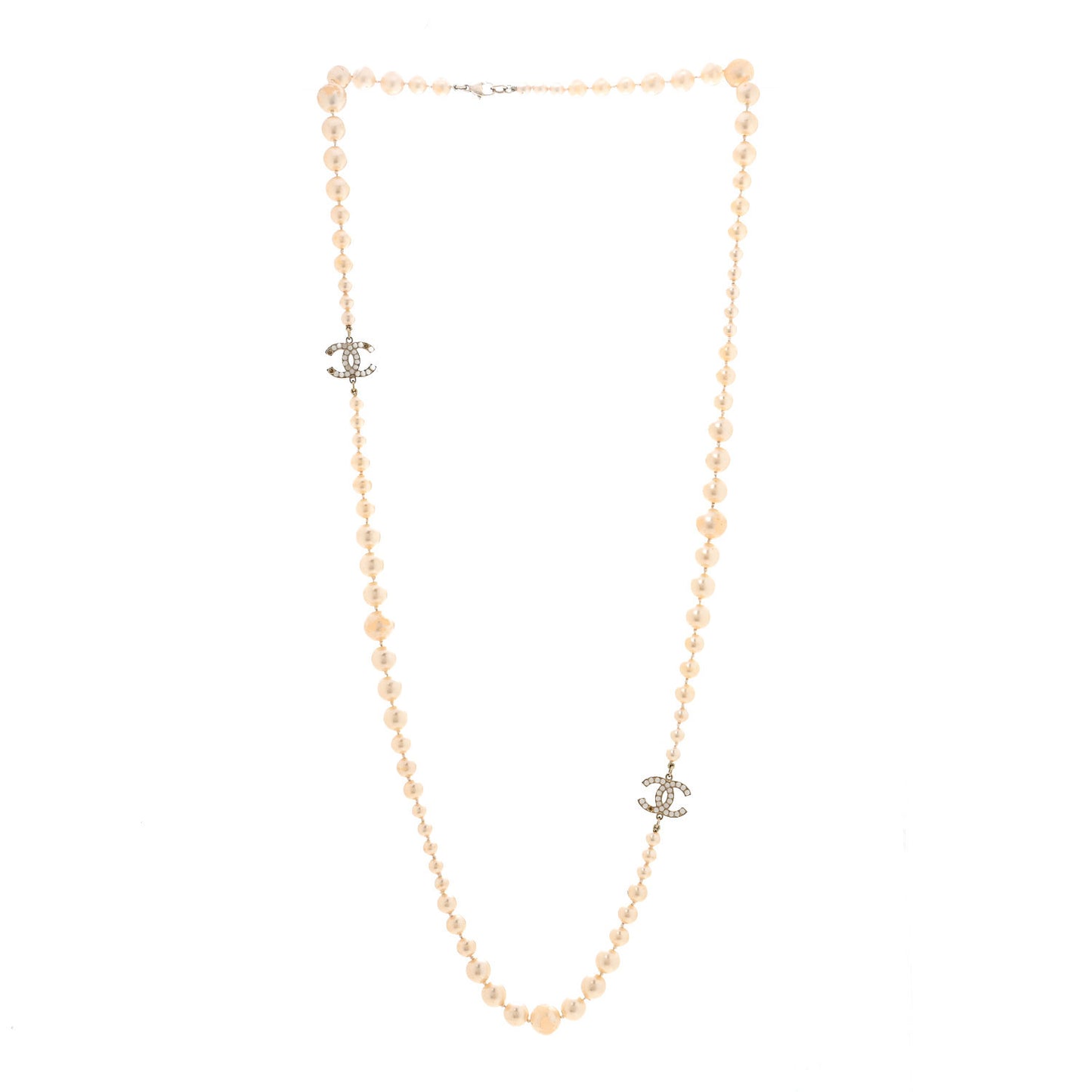 Pearl Multistrand CC Long Necklace Pearly White