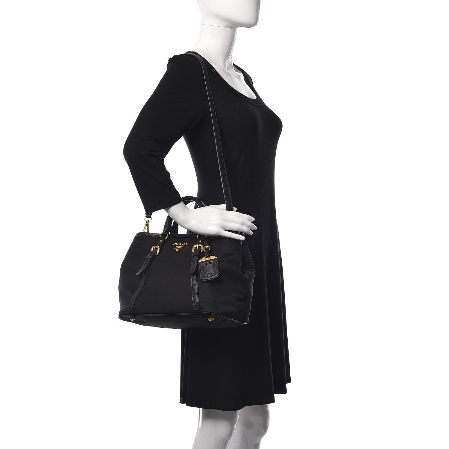 Prada Tessuto Nylon Vitello Daino Tote Black 2 of 10