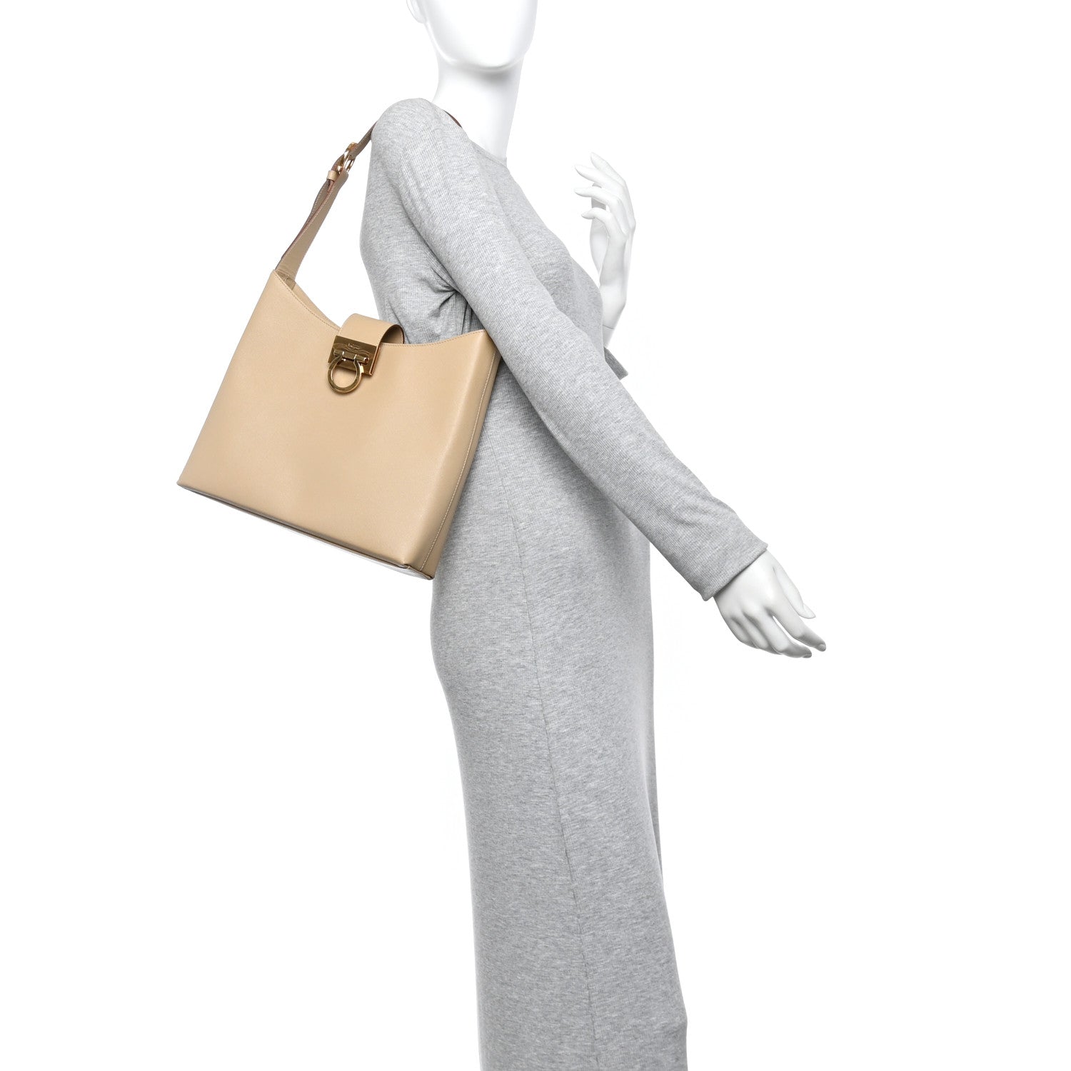 Salvatore Ferragamo Hammered Calfskin Trifolio Shoulder Bag Sand 2 of 10