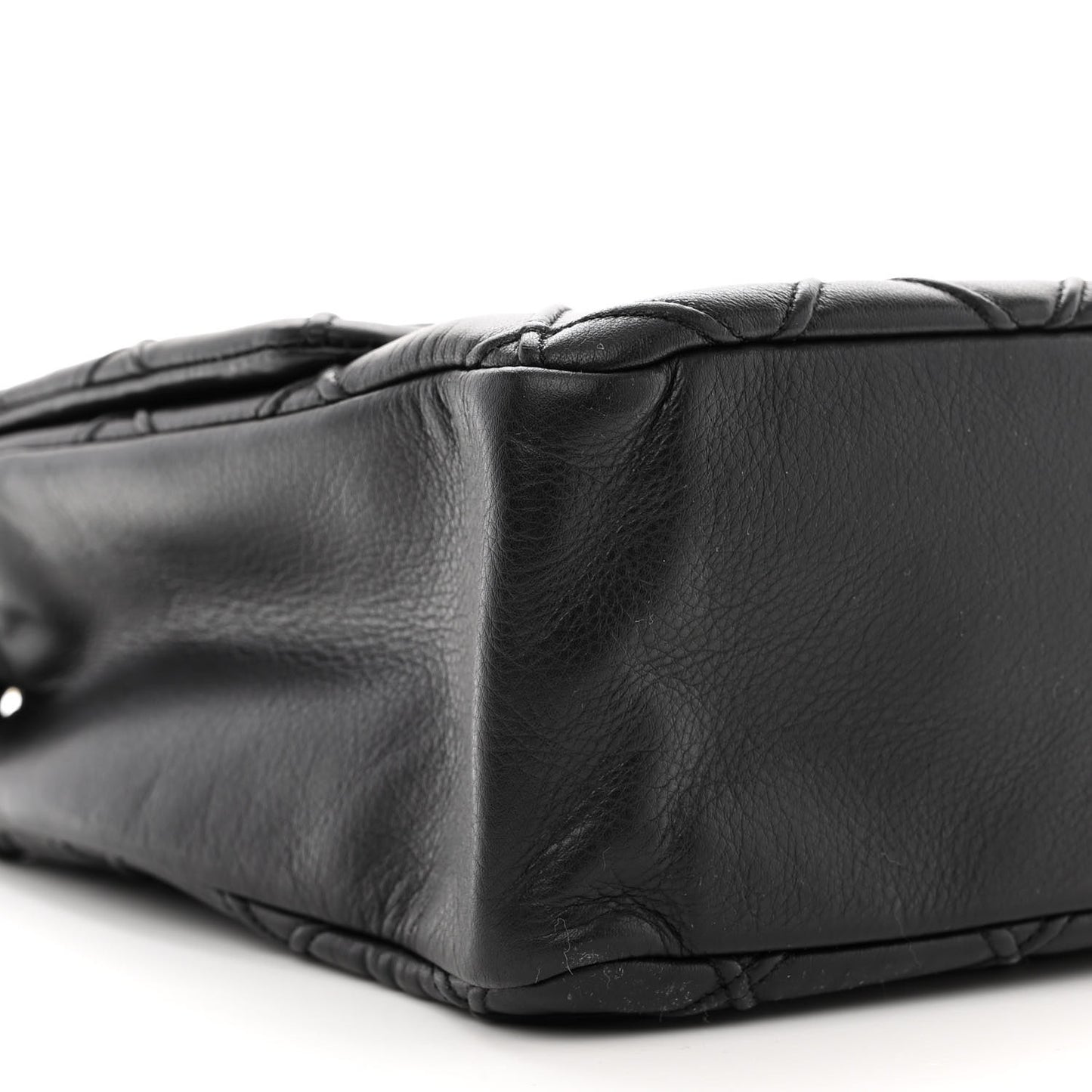 Calfskin Diamond Debossed Large Cosmos Flap Black
