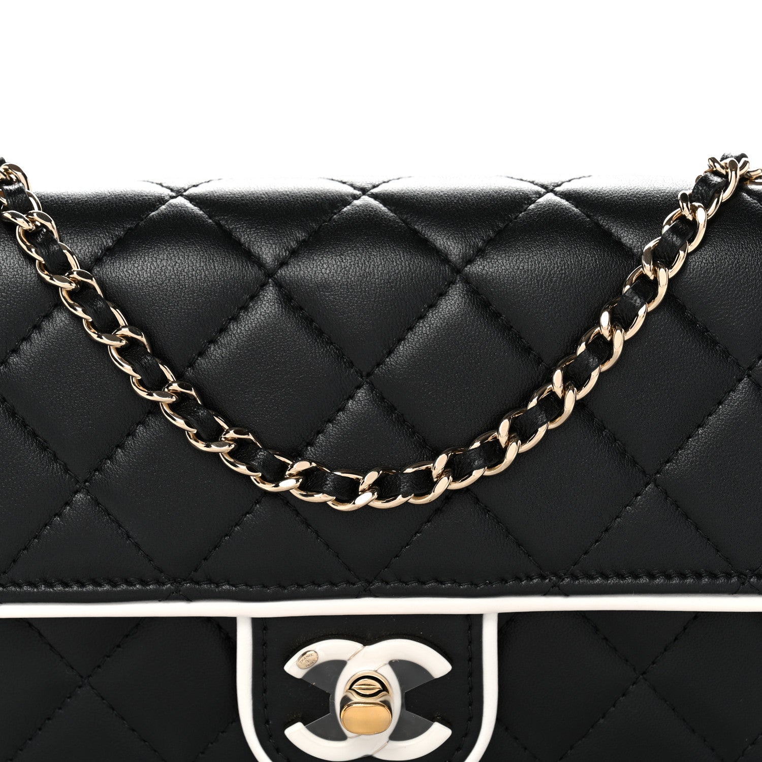 Chanel Lambskin Quilted Resin CC Mini Flap Bag Black White 9 of 11