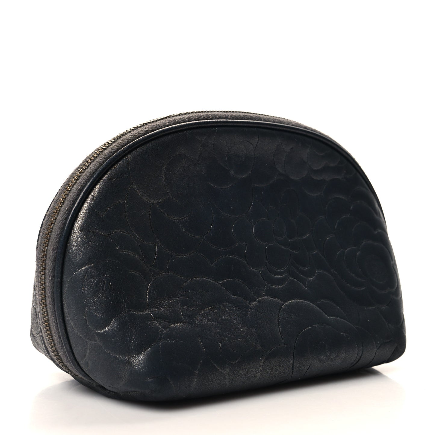 Goatskin Camellia Embossed Cosmetic Case Grey