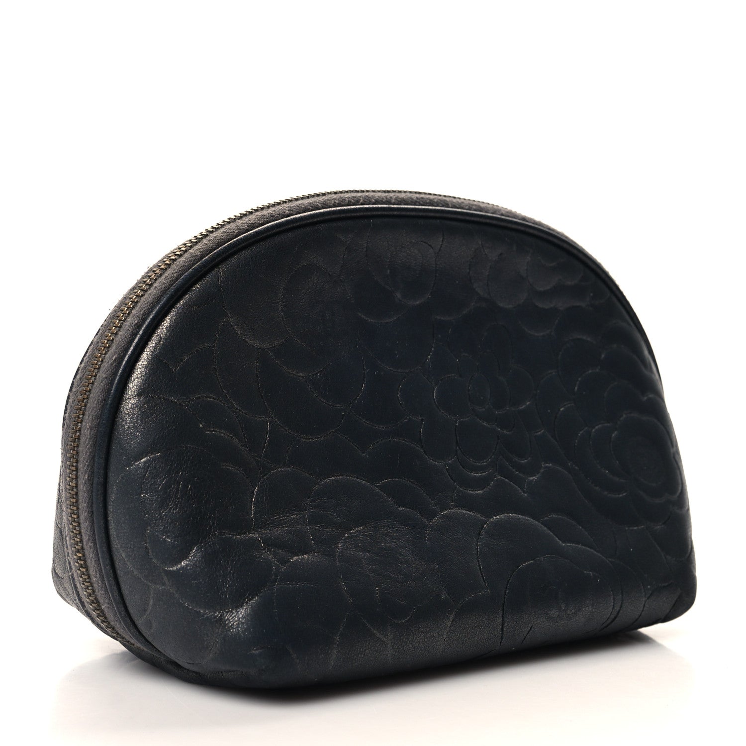 Chanel Goatskin Camellia Embossed Cosmetic Case Grey 3 of 9