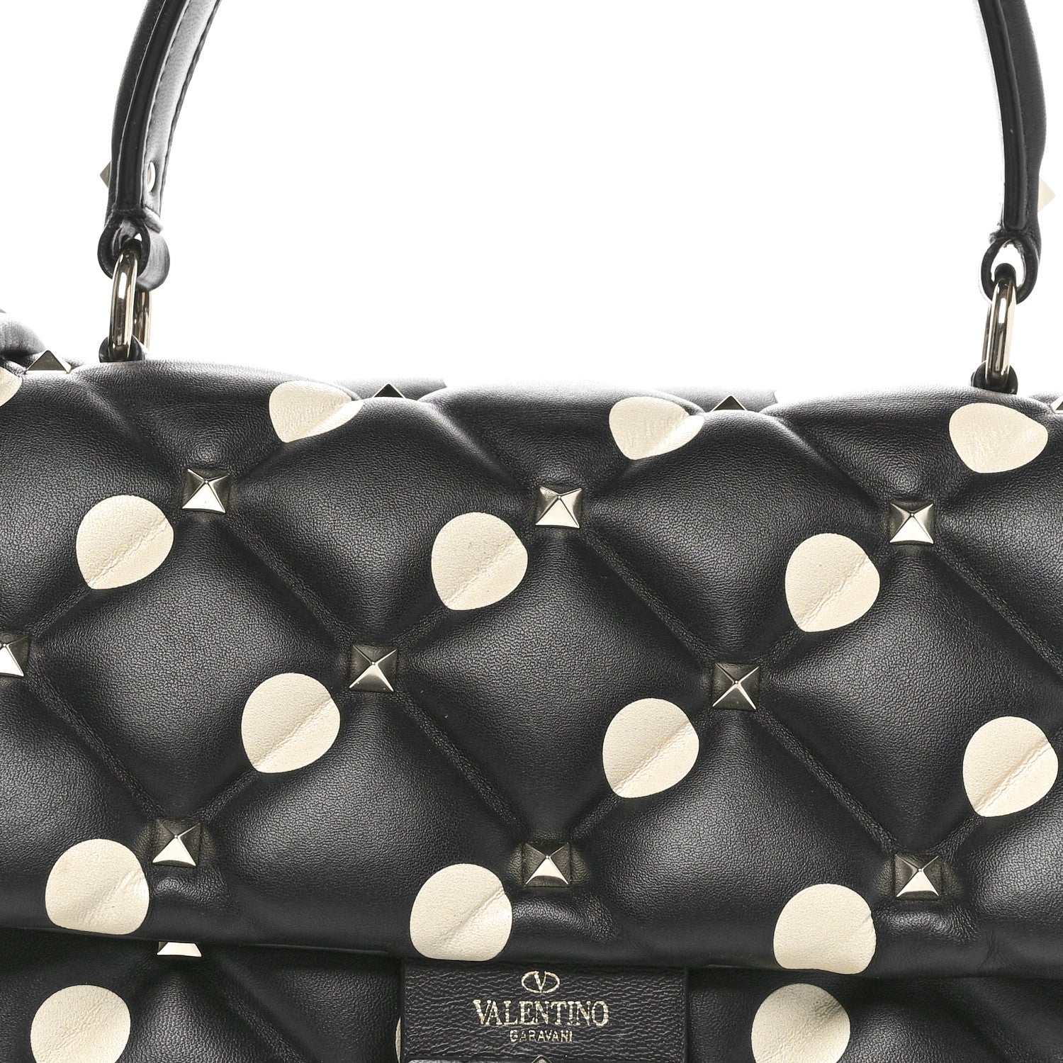 Valentino Garavani Nappa Medium Polka Dot Candystud Top Handle Bag Black White 7 of 9