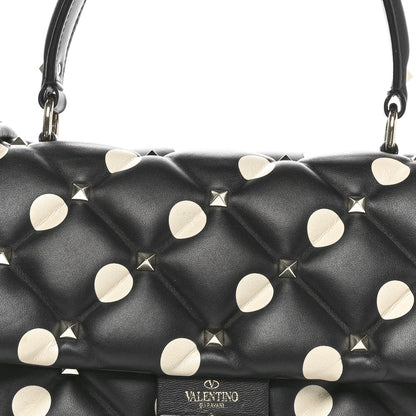 Valentino Garavani Nappa Medium Polka Dot Candystud Top Handle Bag Black White 7 of 9