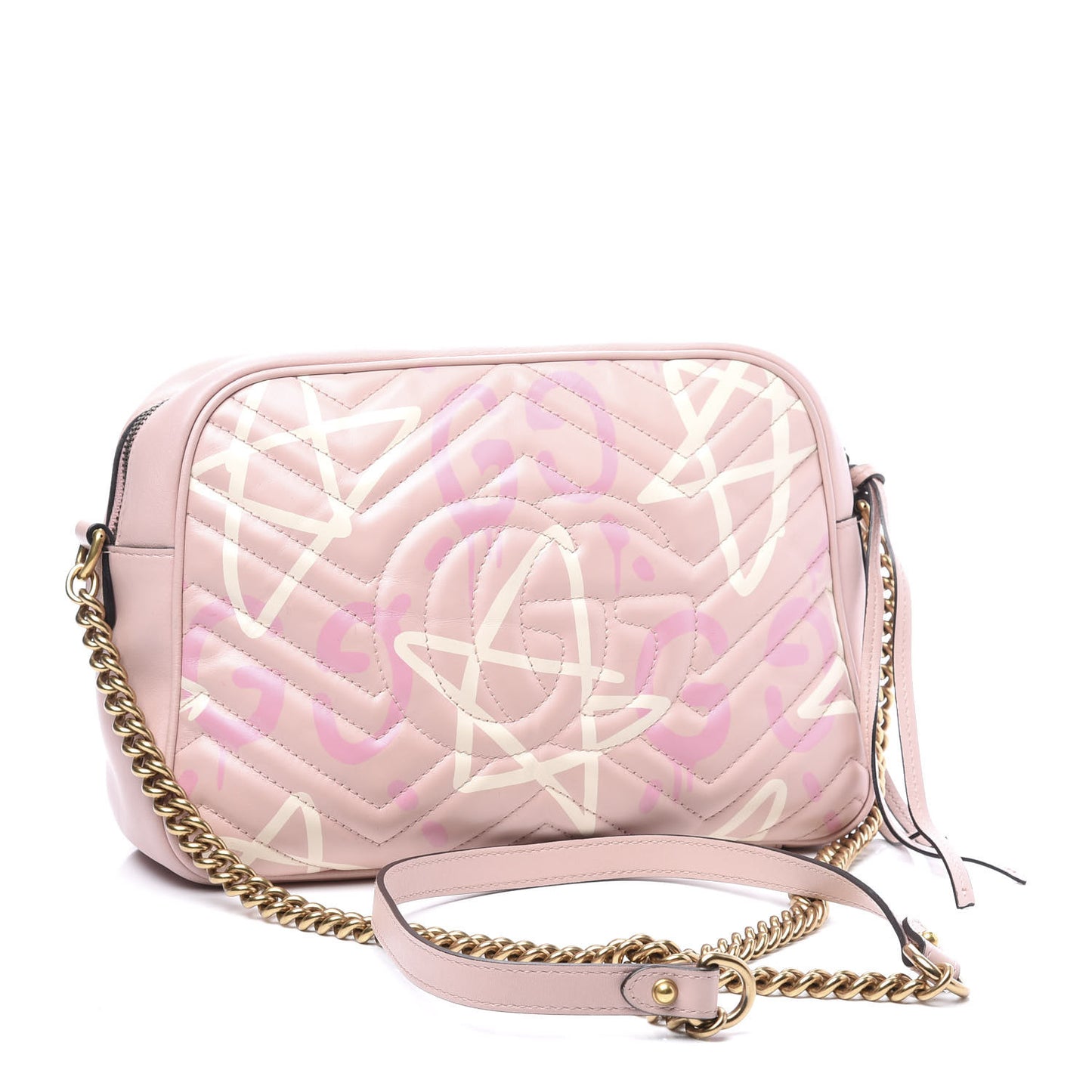 Calfskin Matelasse GucciGhost Medium GG Marmont Chain Shoulder Bag Perfect Pink Rosa Ivory