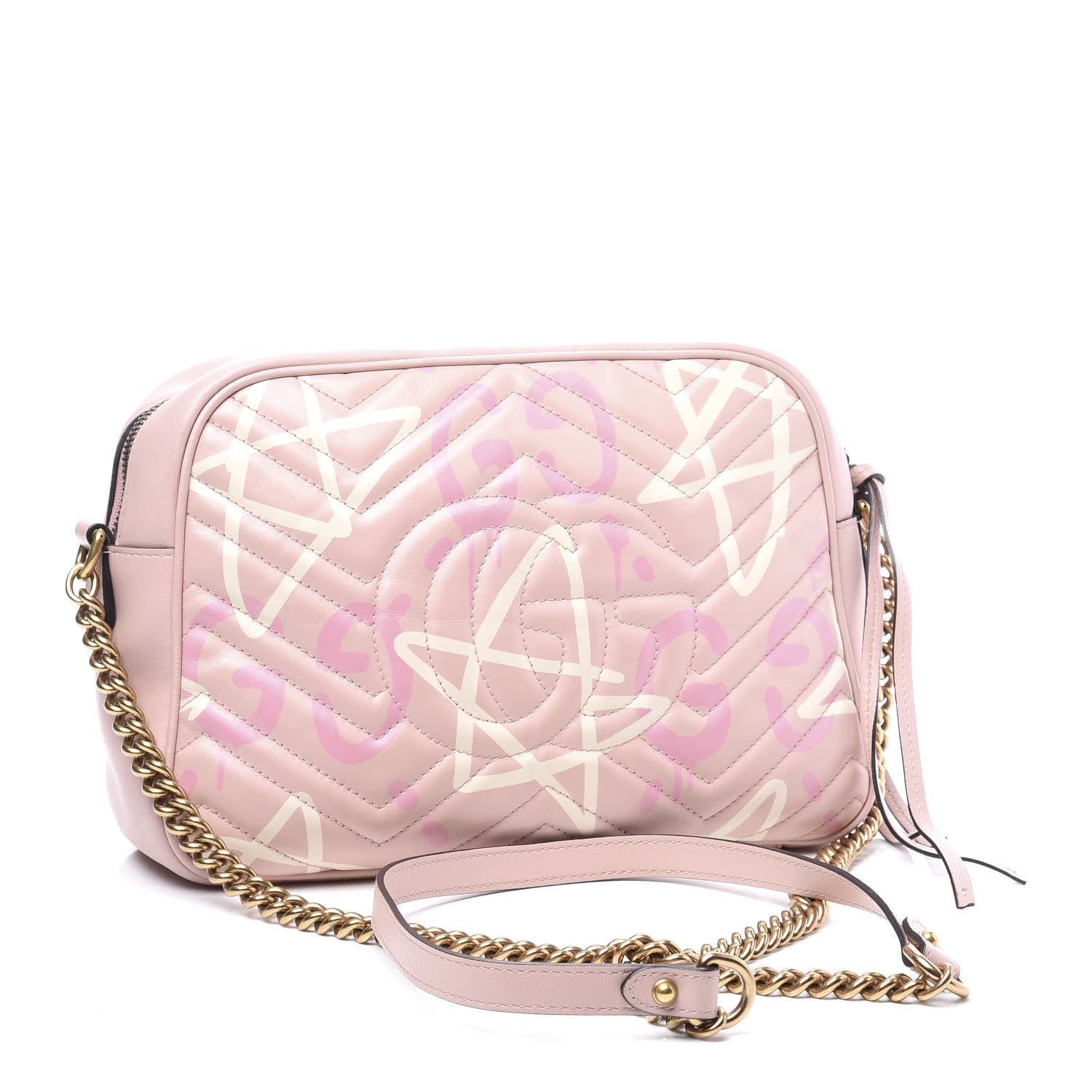 Gucci Calfskin Matelasse GucciGhost Medium GG Marmont Chain Shoulder Bag Perfect Pink Rosa Ivory 2 of 11