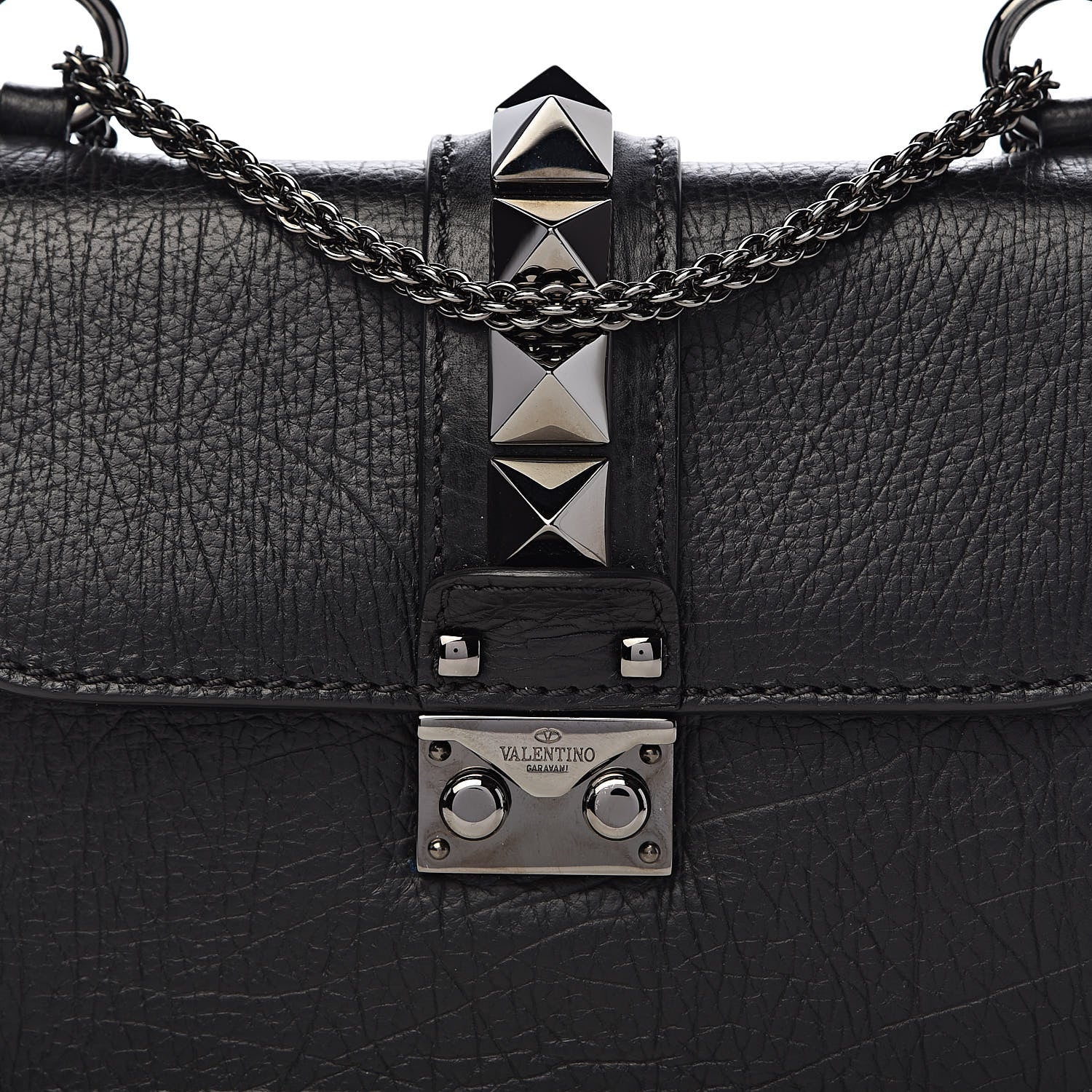 Valentino Garavani Pebbled Calfskin Small Glam Lock Rockstud Flap Black 10 of 11