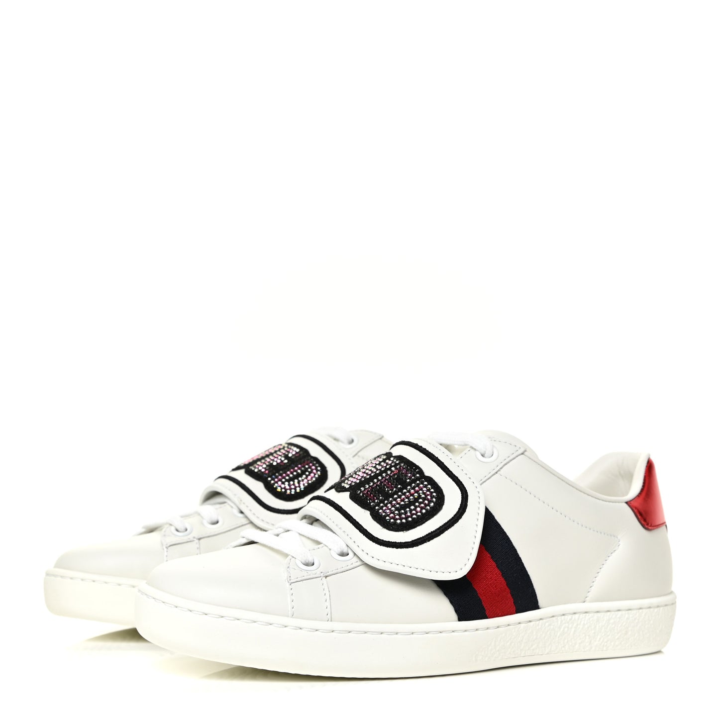 Calfskin Ayers Web Crystal LOVED Womens New Ace Sneakers 35 White