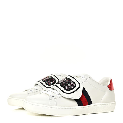 Gucci Calfskin Ayers Web Crystal LOVED Womens New Ace Sneakers 35 White 3 of 13