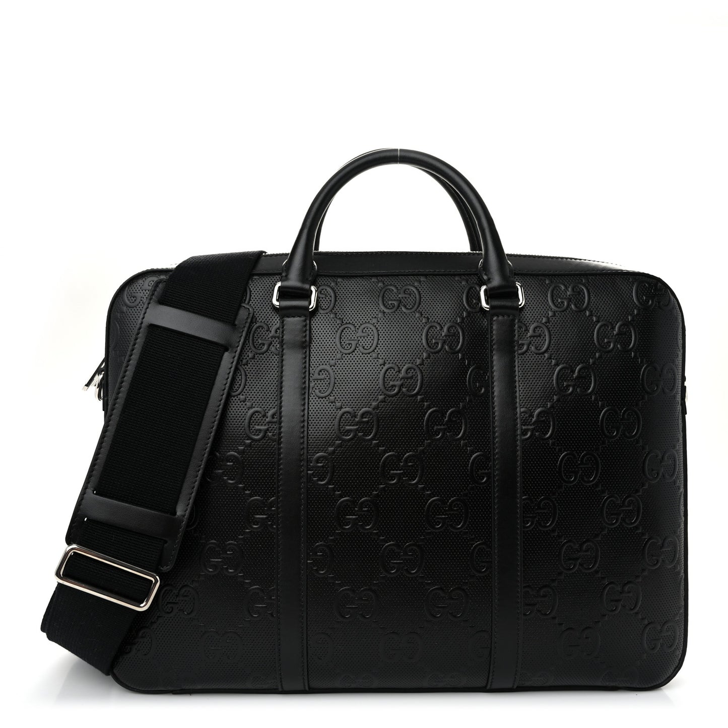 Calfskin GG Tennis Embossed Briefcase Black