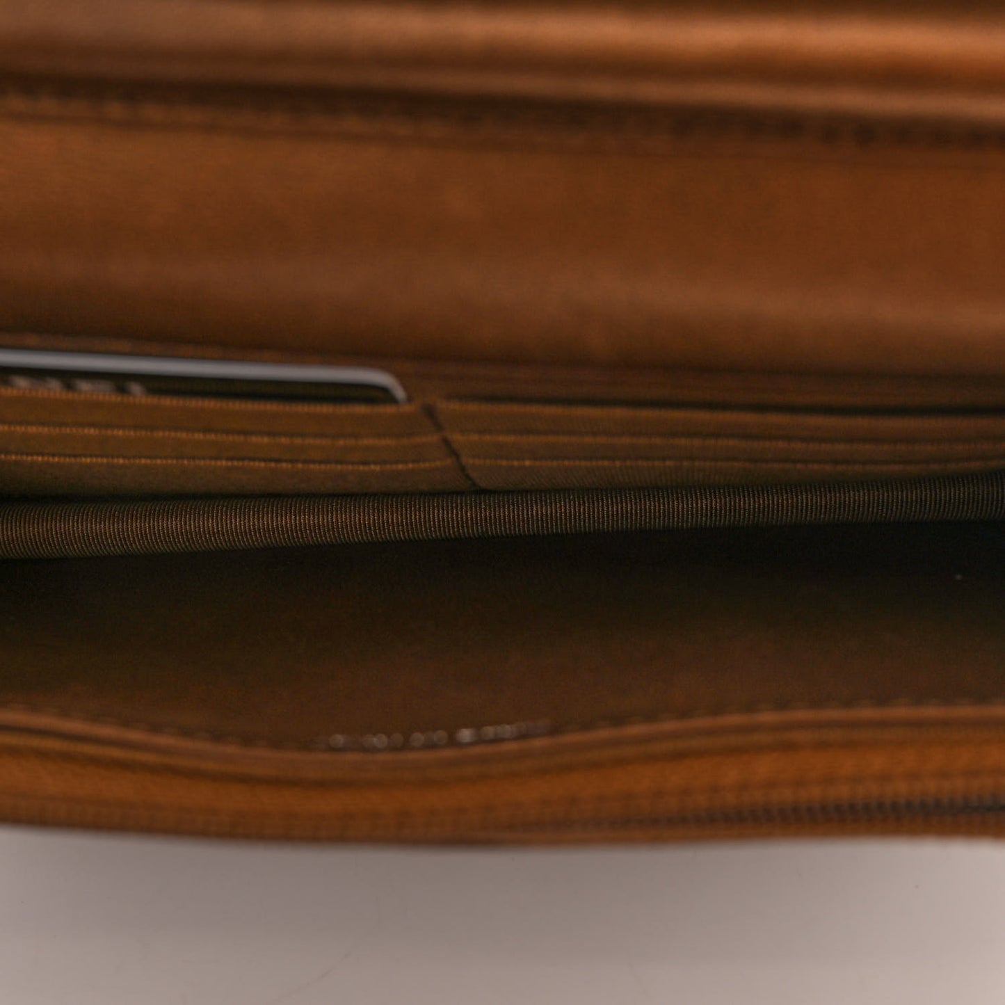 Metallic Lambskin Quilted Wallet On Chain WOC Bronze