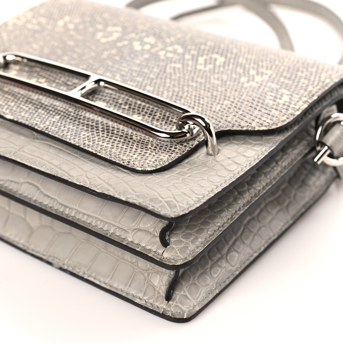 Matte Alligator Lizard Mini Sac Roulis Ombre Gris Perle