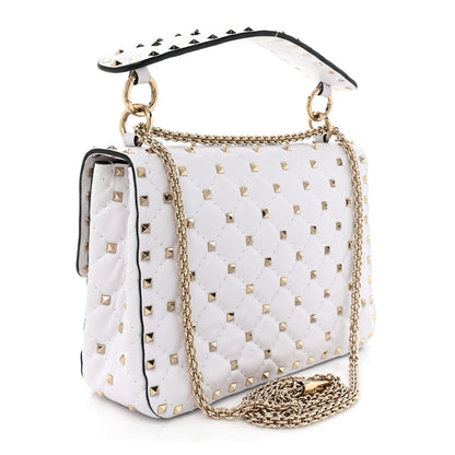 Valentino Garavani Lambskin VLTN Print Medium Rockstud Spike Shoulder Bag Optic White Black 2 of 9