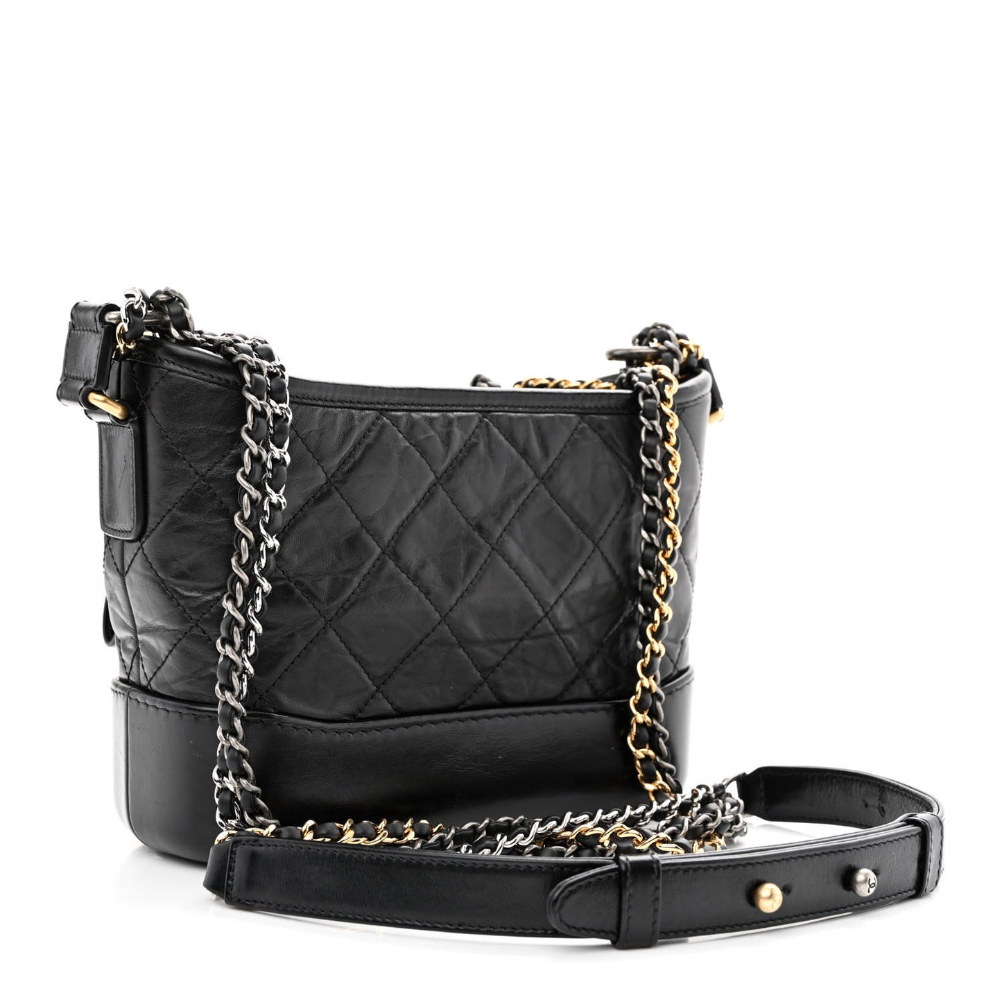 Aged Calfskin Quilted Small Gabrielle Hobo Black