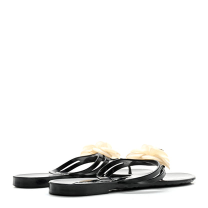 Chanel Jelly Camellia Thong Sandals 41 Black Ivory 4 of 12
