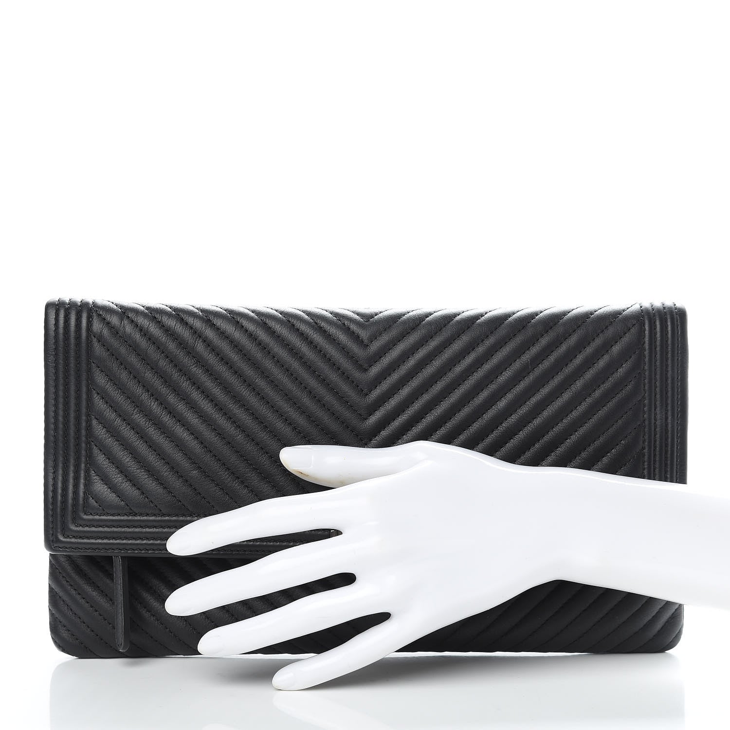 Chanel Calfskin Chevron Quilted Beauty CC Boy Clutch Black 2 of 10