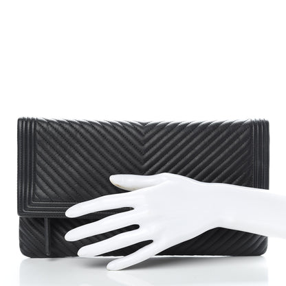 Chanel Calfskin Chevron Quilted Beauty CC Boy Clutch Black 2 of 10