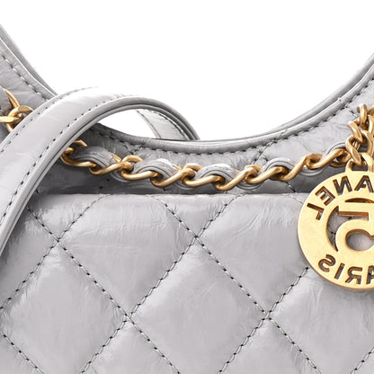Chanel Shiny Crumpled Calfskin Quilted Small Wavy CC Hobo Grey 8 of 10