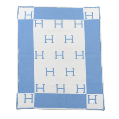 Hermes Wool Cashmere Avalon Baby Blanket Bleu Genievre White 2 of 4