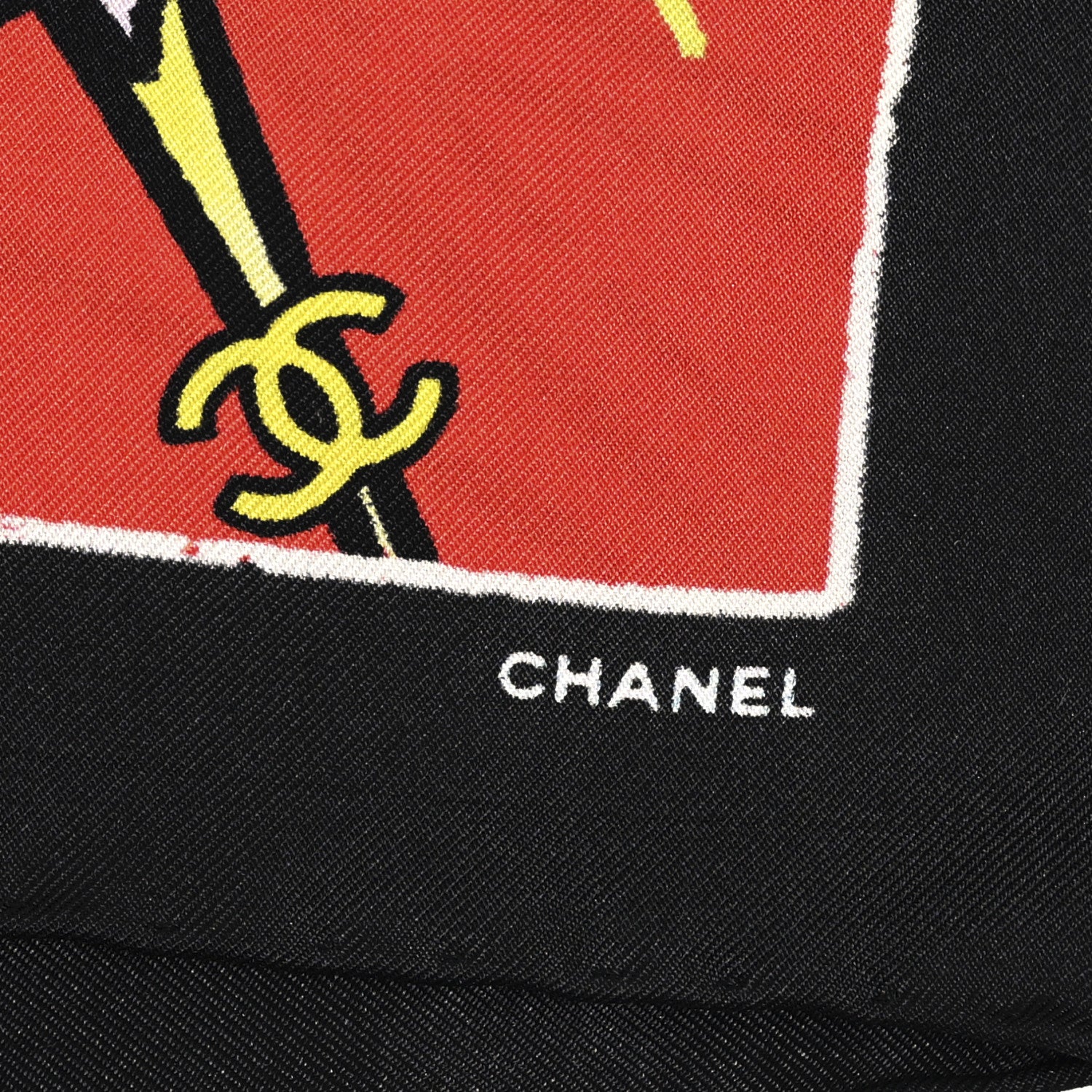 Chanel Silk CC Comics Bandana Red Black Multicolor Red Black