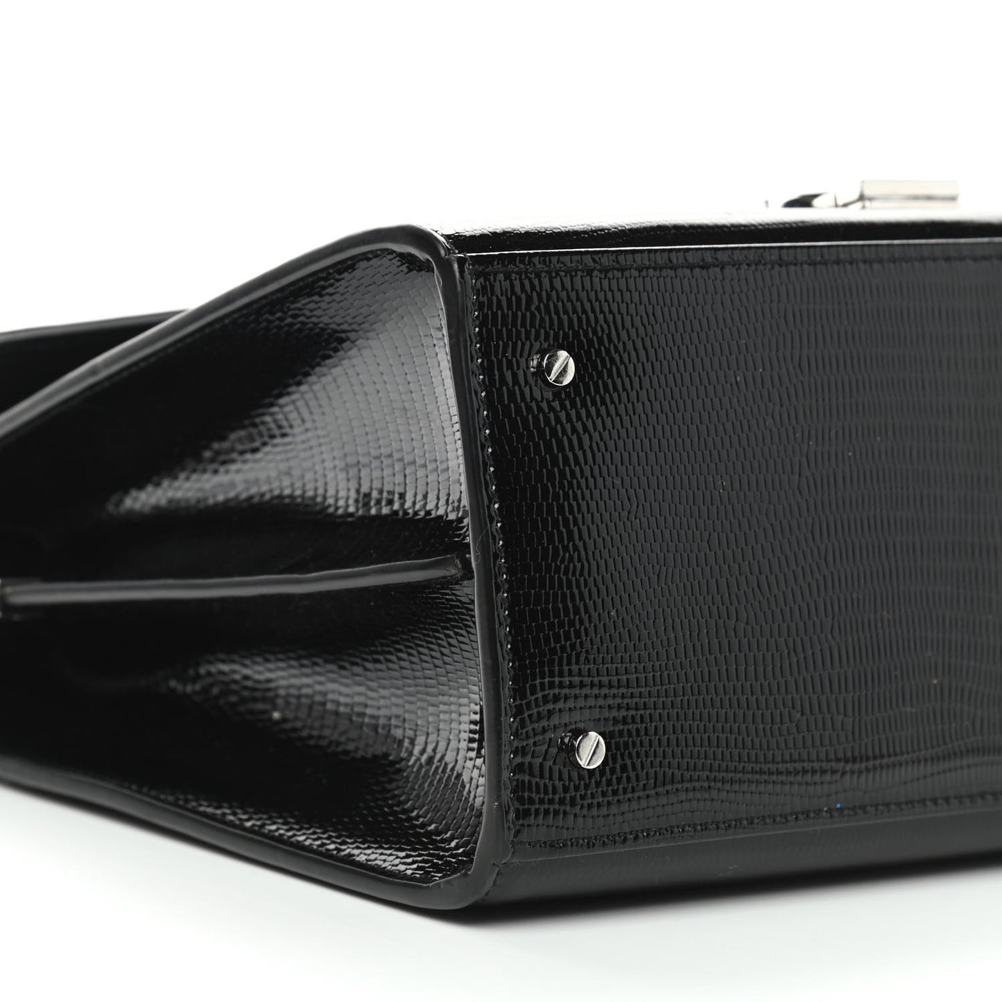 Calfskin Lizard Embossed Medium Classic Monogram Cassandra Top Handle Black Rouge Legion