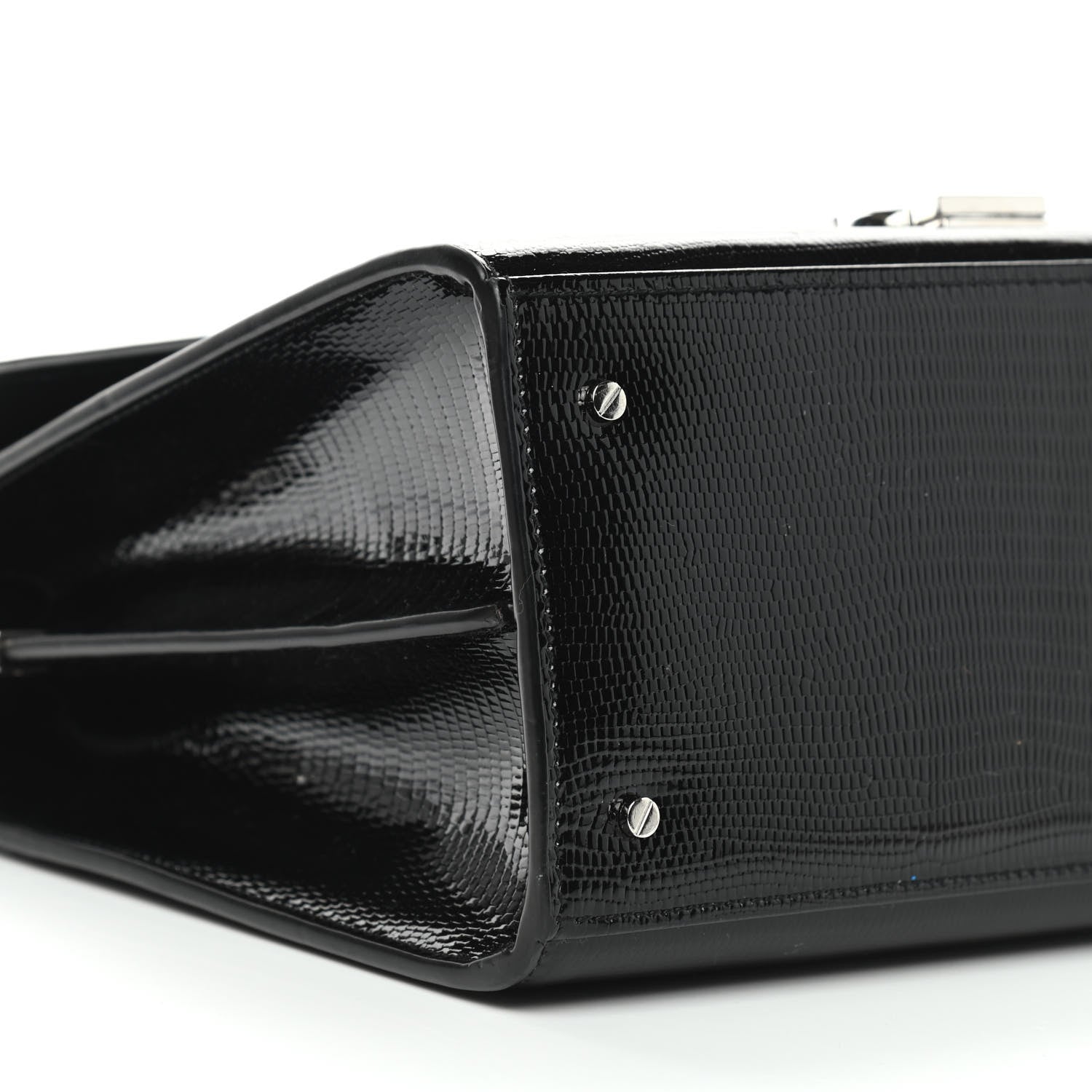 Saint Laurent Calfskin Lizard Embossed Medium Classic Monogram Cassandra Top Handle Black Rouge Legion 14 of 22