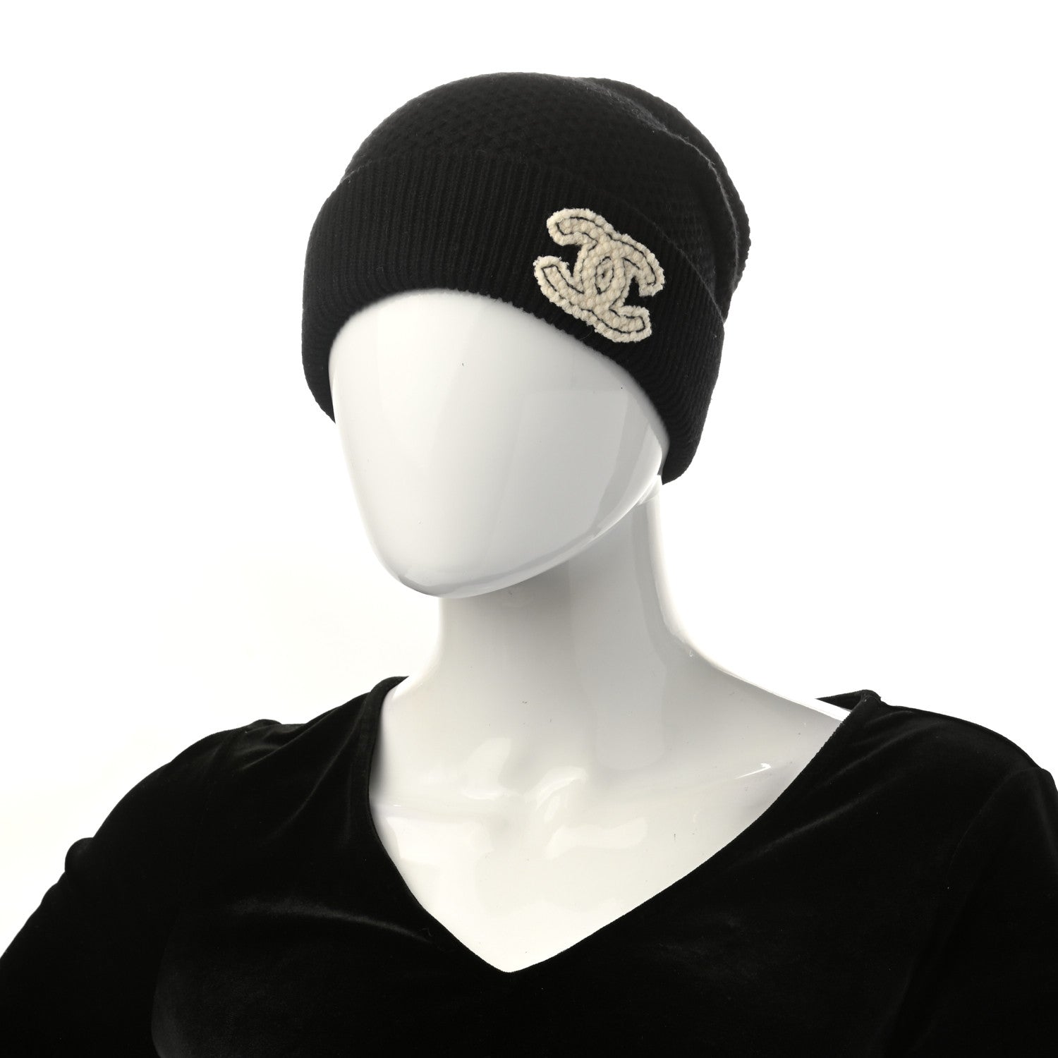 Chanel Cashmere CC Logo Beanie Hat Black 2 of 5