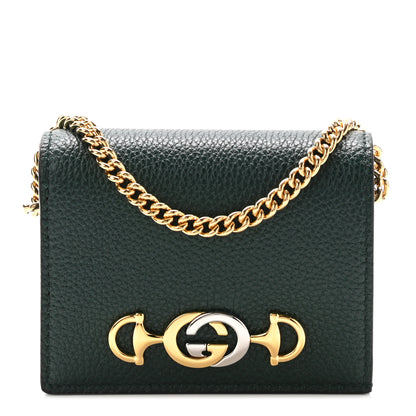 Gucci Grainy Calfskin Zumi Chain Card Case Wallet Vintage Green 1 of 7