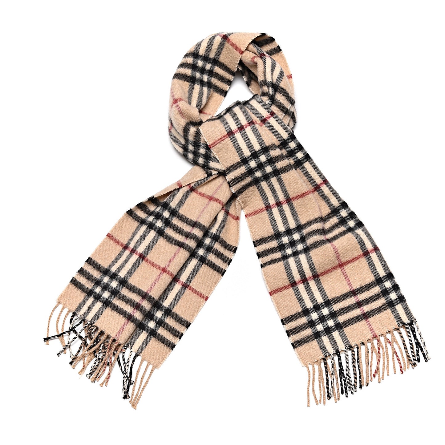 Cashmere House Check Fringe Scarf Camel