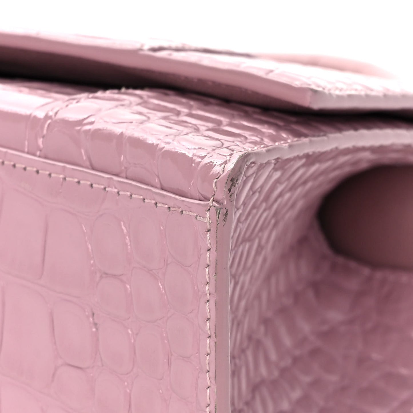 Shiny Calfskin Crocodile Embossed Small Hourglass Top Handle Bag Powder Pink