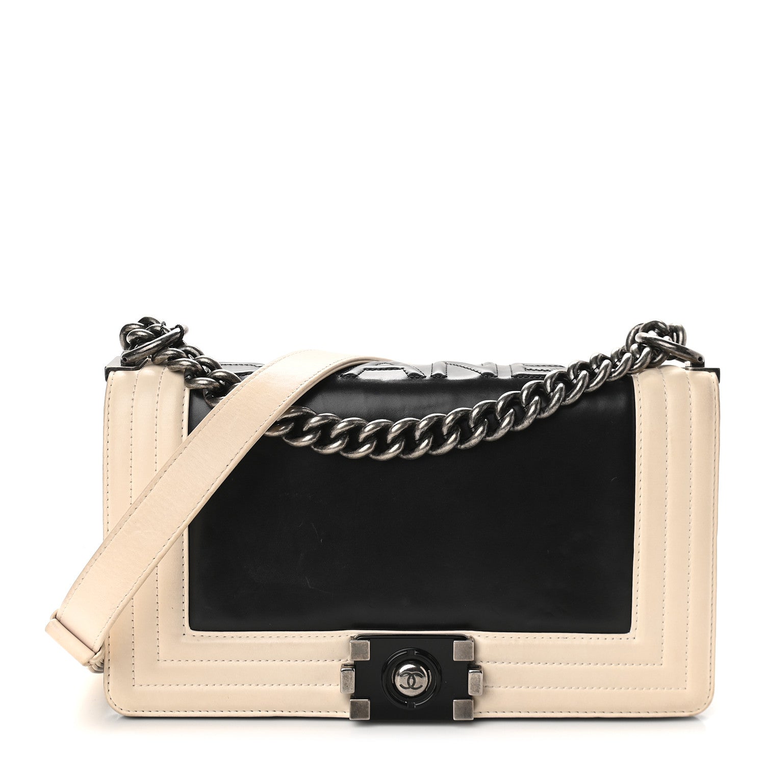 Chanel Glazed Calfskin Medium Boy Flap Black White 1 of 10