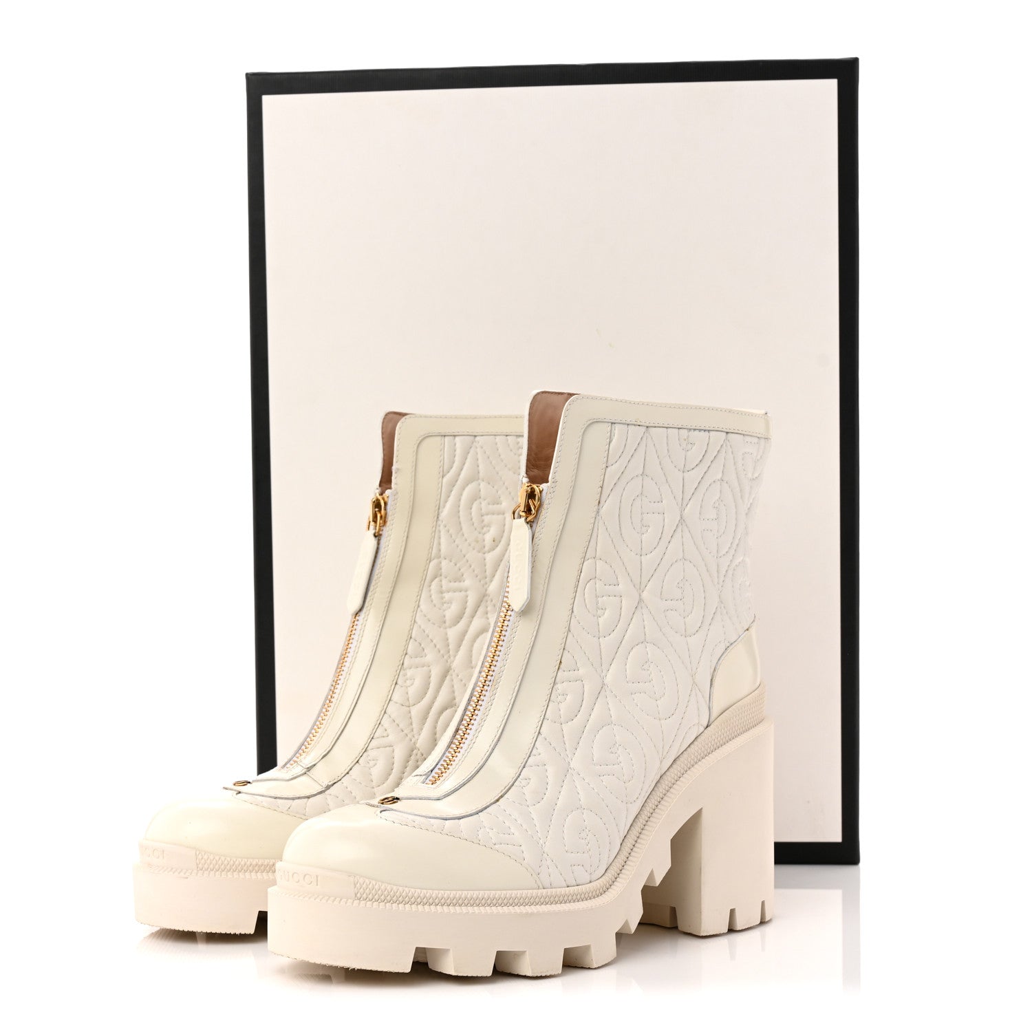 Gucci Calfskin Nappa Rhombus Quilted Trip Ankle Boots 39.5 Great