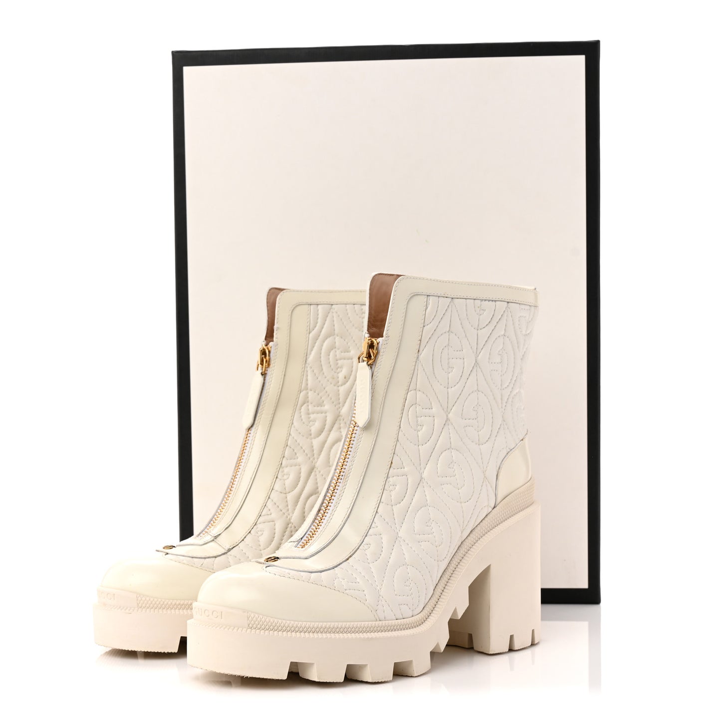 Calfskin Nappa Rhombus Quilted Trip Ankle Boots 39.5 Great White