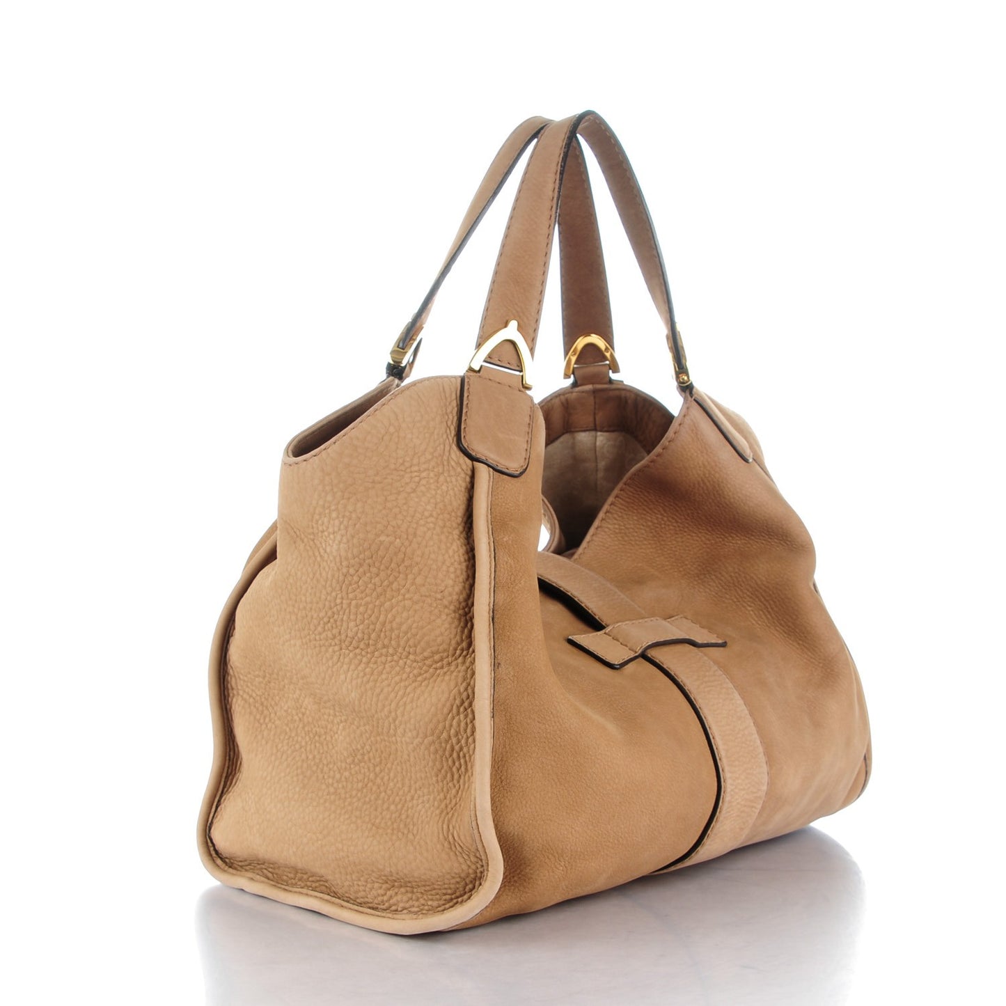 Nubuck Medium Soft Stirrup Shoulder Bag Light Brown