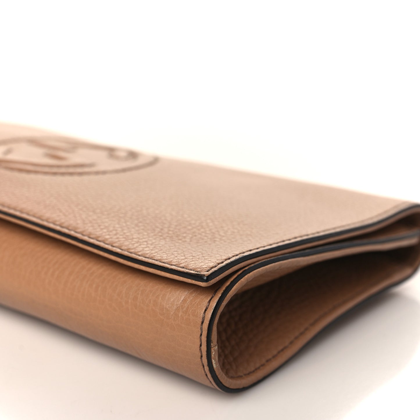 Pebbled Calfskin Medium Soho Clutch Camelia