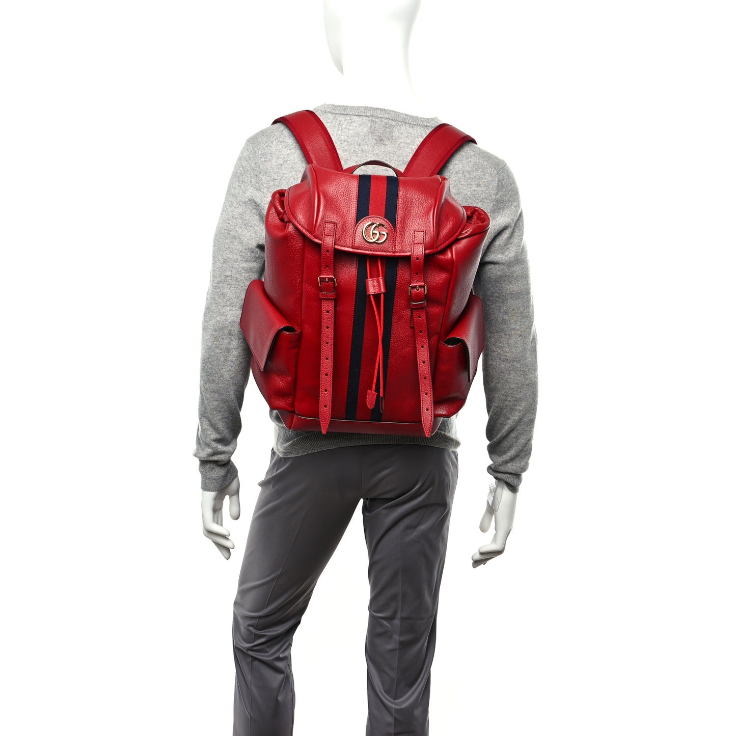 Grained Calfskin Medium Ophidia Double Buckle Backpack Red