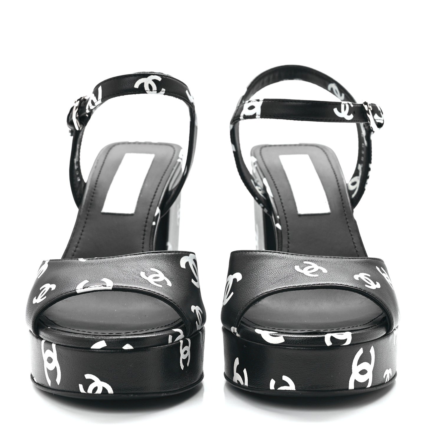 Printed Lambskin CC Platform Sandals 38 Black White