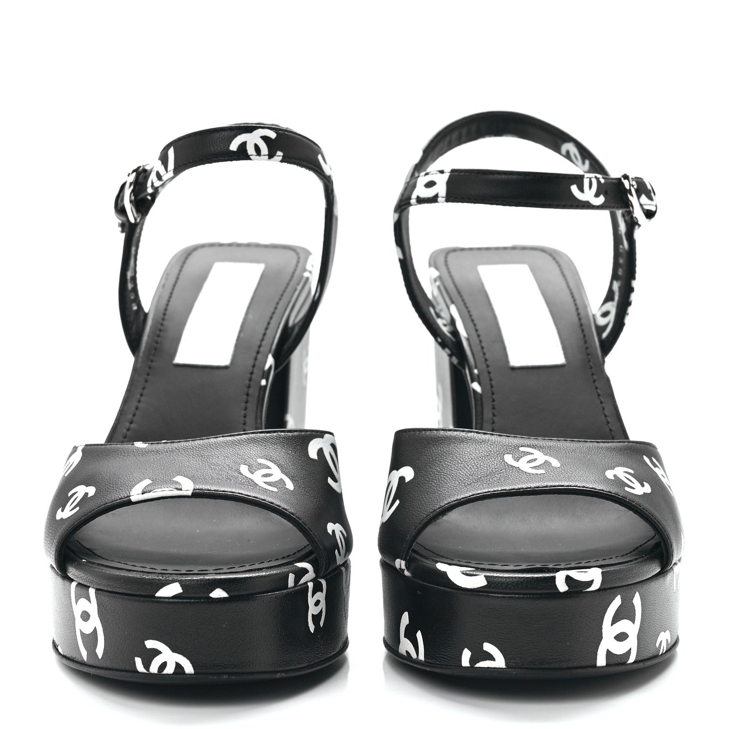 Chanel Printed Lambskin CC Platform Sandals 38 Black White 2 of 8