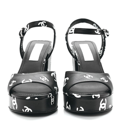 Chanel Printed Lambskin CC Platform Sandals 38 Black White 2 of 8