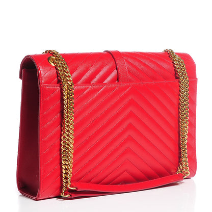 Saint Laurent Grain De Poudre Matelasse Chevron Large Monogram Satchel Lipstick Red 3 of 8